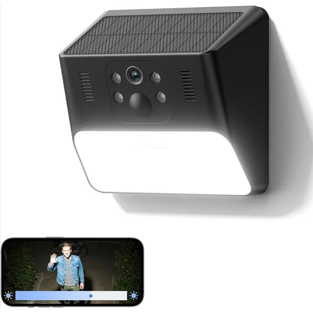 Cinnado S2 2K 3MP Solar Wireless Wall Light Security Camera Black NIB